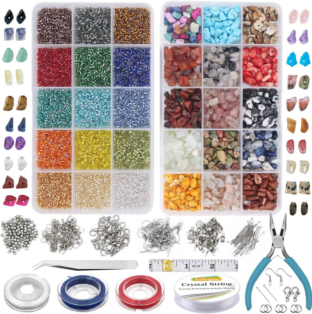 DIY Crystal Jewelry Making Kit with 15 Grids Crystal Beads Earring Hooks  Elastic Wire Pliers Accessories Necklace Handcraft Tool 