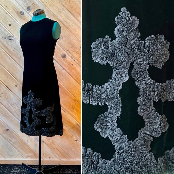 60s Vintage Velvet Black Cocktail Dress - image 1