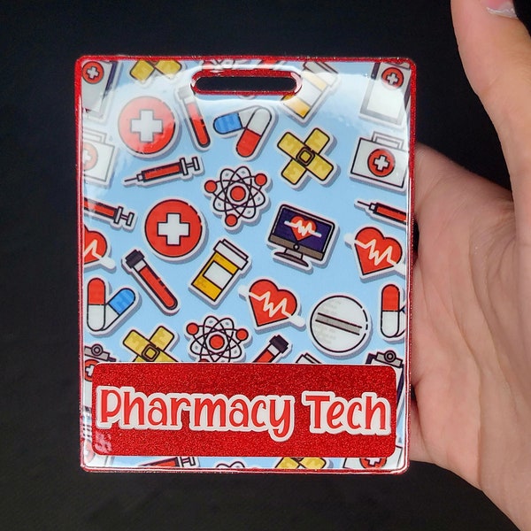 Pharmacy Tech Badge, Horizontal Badge Buddy, Glittered Badge,  CPHT, Pharmacy Technician Gifts, Pharmacy Appreciation Gift, Pharmacy School