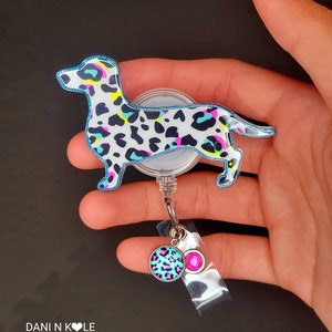 Leopard Print Badge Holder: Fun Dachshund Finds, Weiner Dog Charm, Retractable Badge Reel