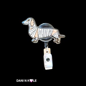Halloween Badge Reel Medical: Mummy Dog Ghost, Badge Pull
