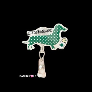 Dachshund Badge Reel: Dog and Coffee, Weens and Caffeine, Funny ID Card Holder