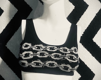 BRALETTE // CHAINS // hand printed low impact sports bra // six feet undies