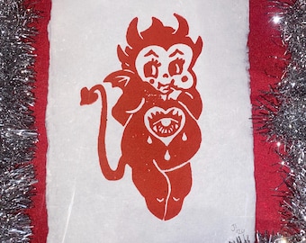 BLOCKPRINT // LILDEVIL (gray) // hand-printed linocut artwork on handmade paper
