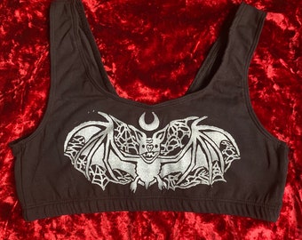 BRALETTE // VAMPYRE BAT // hand printed lightweight low impact sports bra // six feet undies