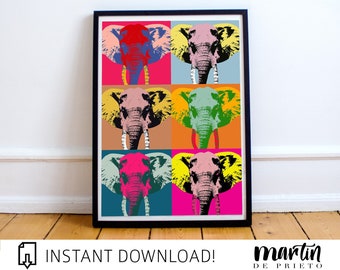 Elephant Pop Art Print | Warhol Style Animal Painting (Digital Download)