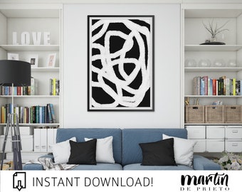 Art print download / Digital abstract art / Modern paintings / Printable artwork / Black & white prints or posters / Gifts for homeowners