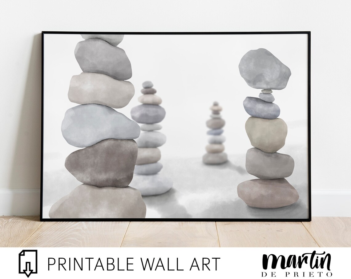 Printable Balancing Rocks Stone Balancing Watercolor Print, Zen Minimalist Artwork (digital ...