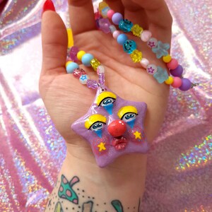 Hand made Star Clown pendant necklace candykid rainbow clowncore weirdcore gift uk