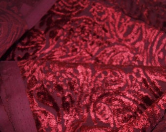 Sample for Debbie Red burnout velvet Burgundy paisley velvet