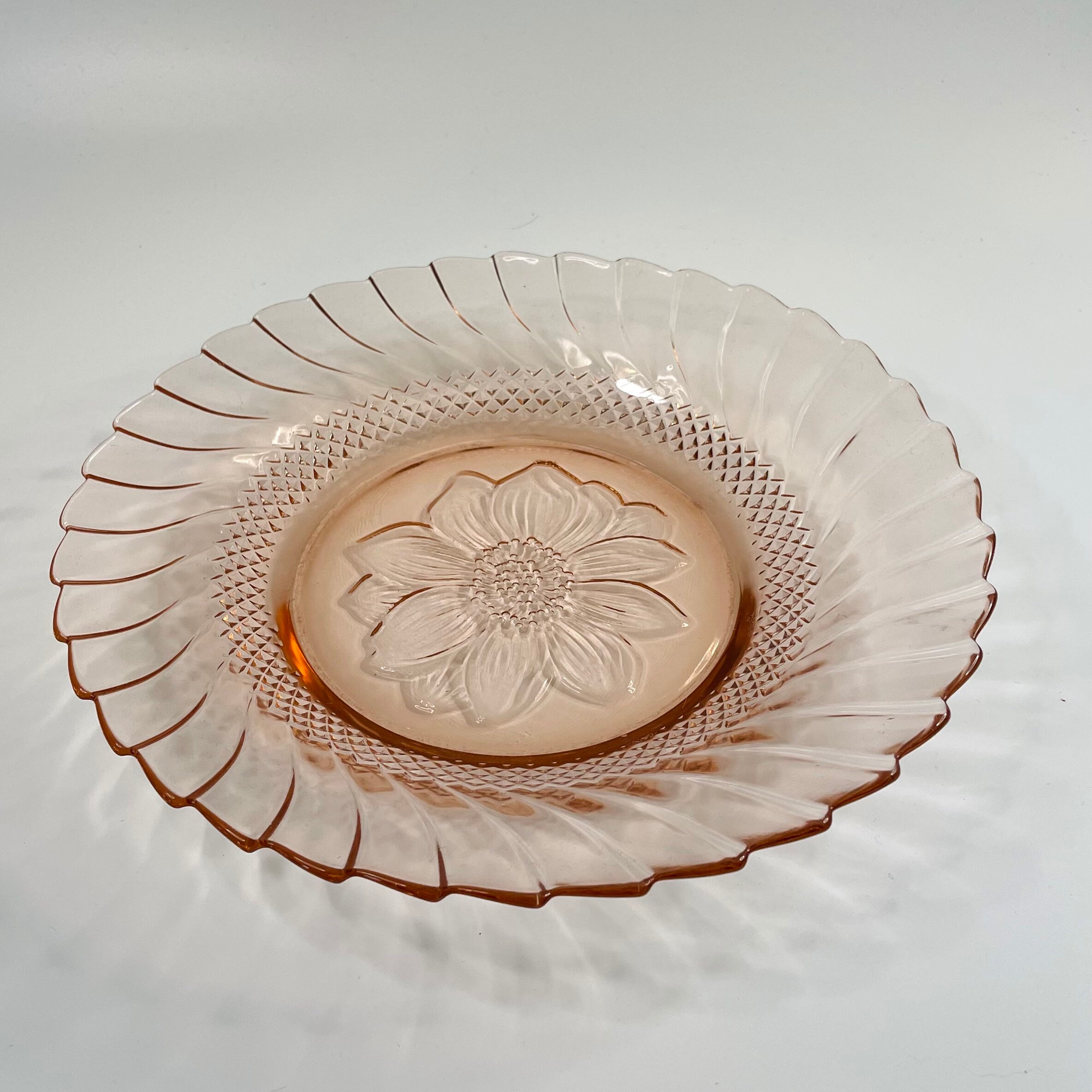 Vintage Pink Floral Glass Dinner Plates set of 2 Etsy