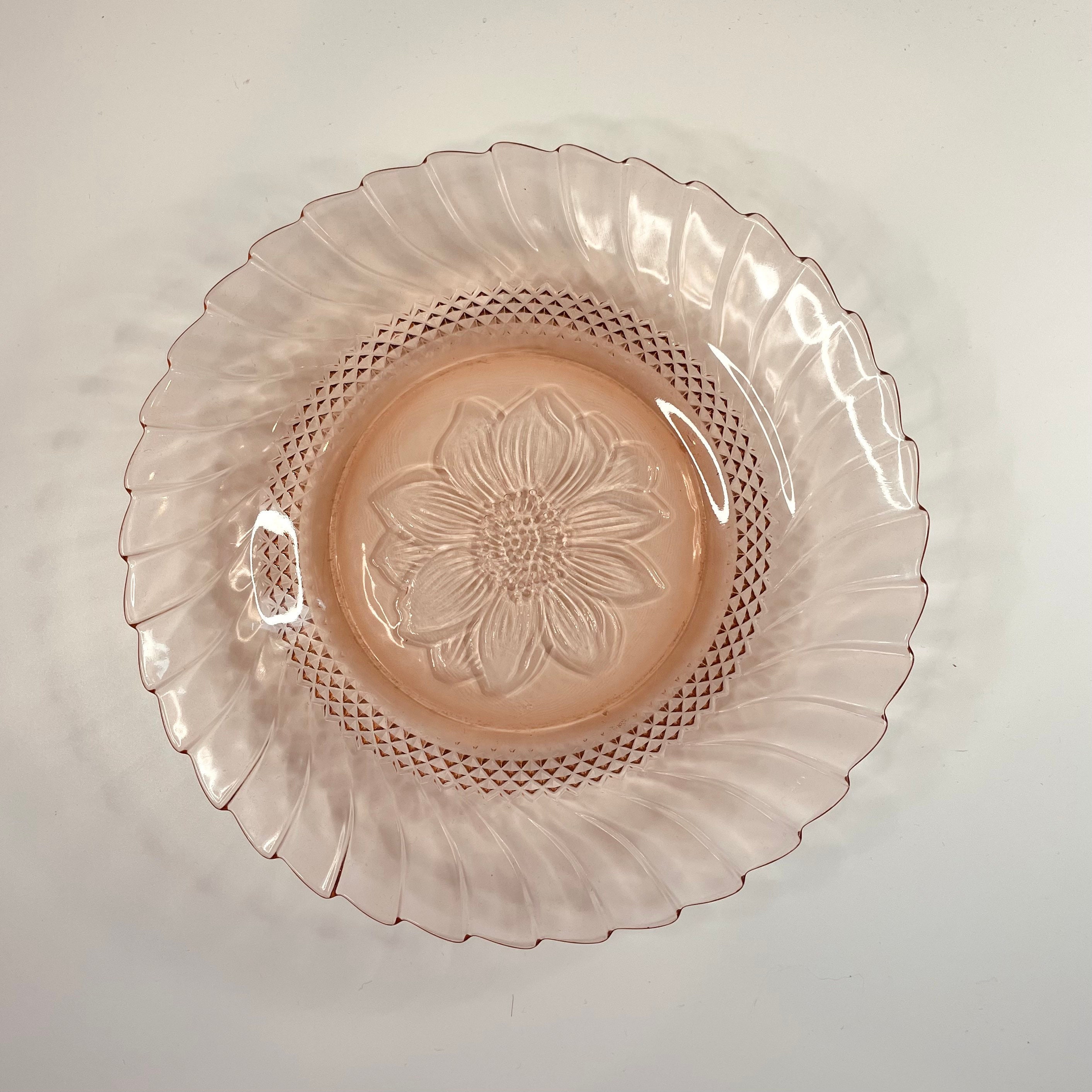 Vintage Pink Floral Glass Dinner Plates set of 2 Etsy