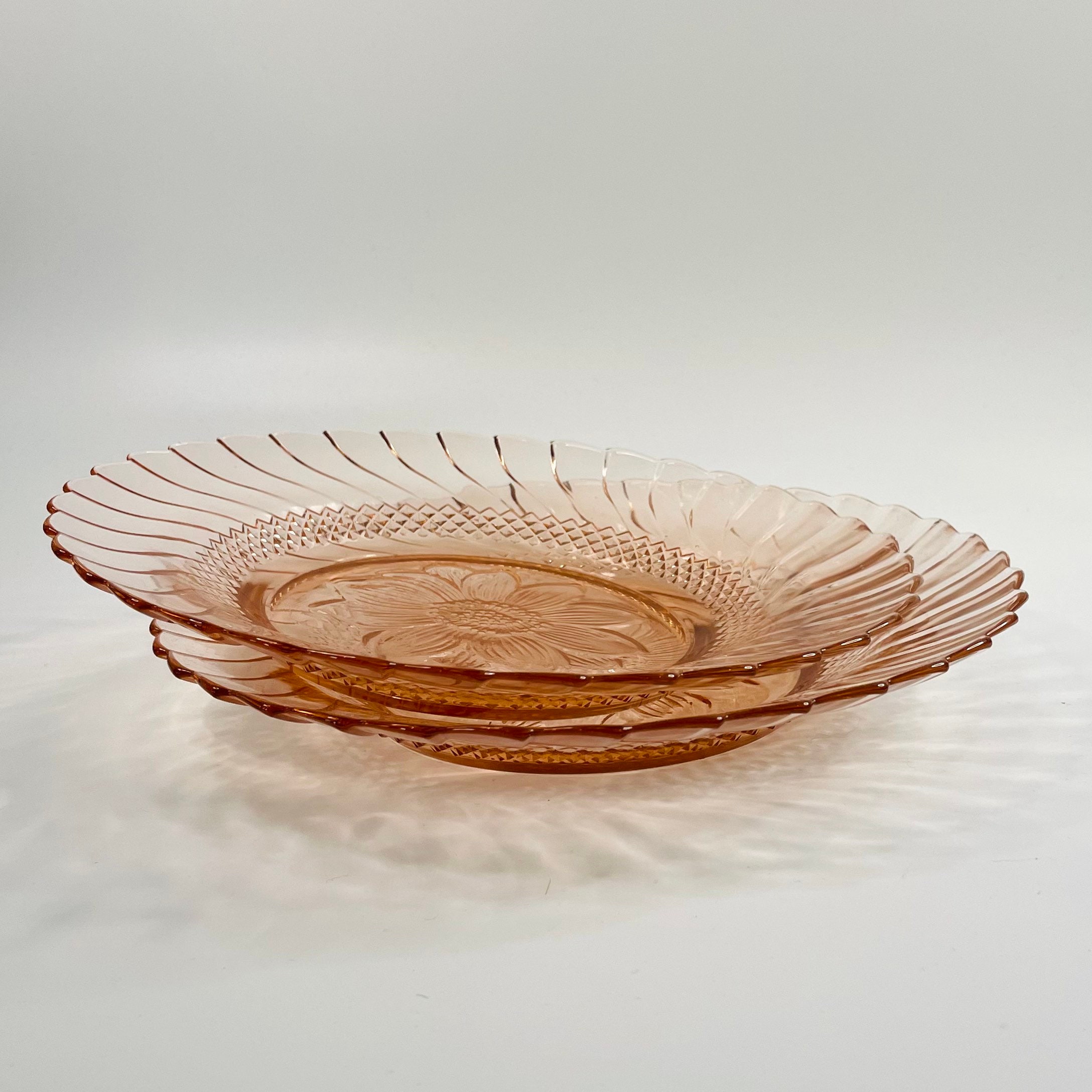 Vintage Pink Floral Glass Dinner Plates set of 2 Etsy