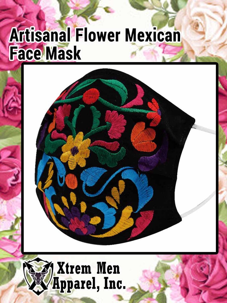Artisanal Mexican Face Mask Multi Colors Flowers Etsy