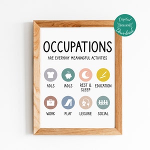 Occupations Digital Print, Occupational Therapy Poster, Office, Classroom Wall Art, Gift for OT, Occupational Therapy Assistant Print