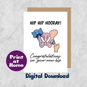 Hip Replacement Card, Digital Download, Print At Home Card for Hip Surgery, Blank Inside