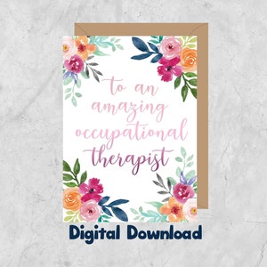 Ergotherapiekaart, aan een geweldige ergotherapeut, digitale download, bedankkaart, blanco binnenkant, thuis afdrukken