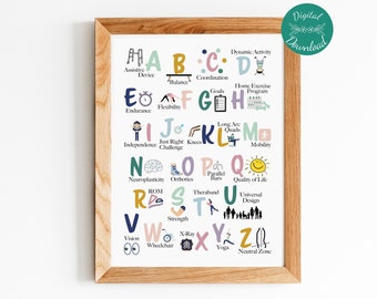 ABCs of Physical Therapy, PT Alphabet, Digital Download, Physiotherapy Poster, Print for Physical Therapist