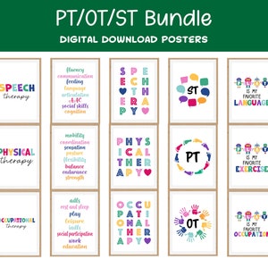 Speech Therapy, Occupational Therapy, Physical Therapy, Poster Bundle, 15 Digital Downloads, Bright Colors
