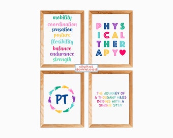 Physical Therapy Bright and Colorful Bundle, 4 Digital Download Prints, 4 ZIP Folders, Physical Therapy Office Decor, PT Wall Art