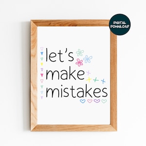 Let&#39;s Make Mistakes, Children&#39;s Art, Doodle Art, Cute Kid&#39;s Poster, Classroom Wall Decor