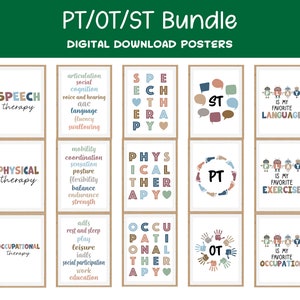 Physical Therapy, Occupational Therapy, Speech Therapy Bundle, Therapy Clinic Wall Decor, 15 Prints, ZIP folders