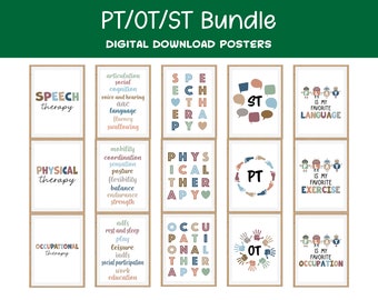 Physical Therapy, Occupational Therapy, Speech Therapy Bundle, Therapy Clinic Wall Decor, 15 Prints, ZIP folders