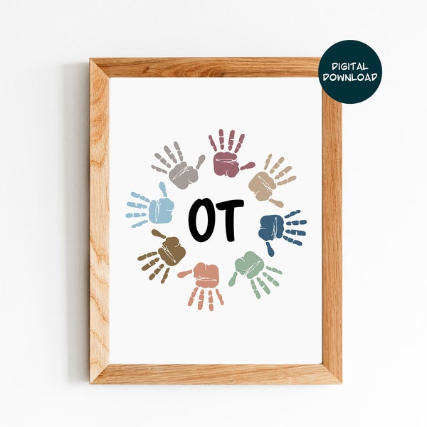 OT Handprints Neutral Wall Art, Occupational Therapy Office Decor, Cute Classroom Print for Occupational Therapists, Digital Download