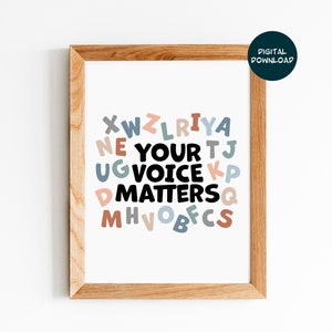 Your Voice Matters, Alphabet Neutral Speech Print, Speech Therapy Wall Art, Office Decor for Speech Therapists