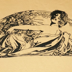 Art Nouveau T-shirt of Woman with Roses