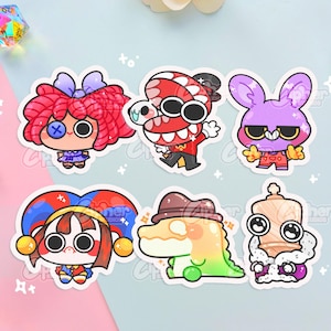 Op het geweldige digitale circus geïnspireerde stickers [TADC Ft. Ragatha, Caine, Jax, Pomni, Gummi Goo & Kinger]