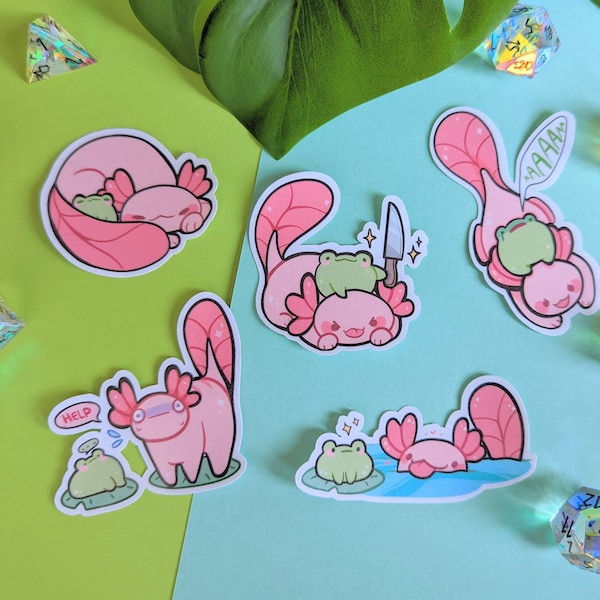 Stickers Axolotl et amis grenouilles ! [Pi. Aiden et Flynn !] Meilleurs amis