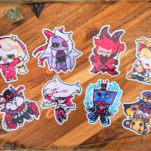 Stickers inspirés de l'hôtel Hazbin Charlie, Vaggie, Alastor, Lucifer, Husk, Angel Dust, Vox et Sir Pentious]