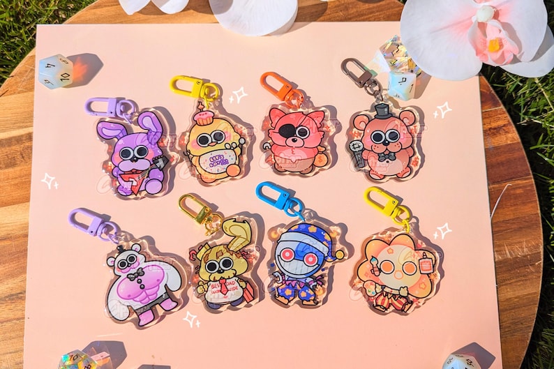 FNAF Inspired Keychain | 2.3" ft. Freddy Fazbear, Chica, Bonnie, Foxy, Sun, Moon, Springtrap & Helpy image 1