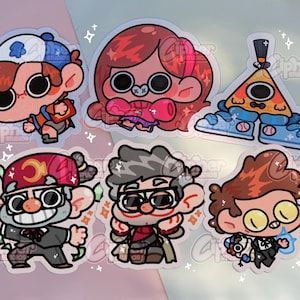 Die Schwerkraft Falls inspiriert Aufkleber [Ft. Dipper, Mabel, Baby Bill, Bipper, Grunkle Stan & Grunkle Ford!]