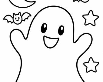 Halloween-Geist-Malvorlage für Kinder | Ausmalbild zum Ausdrucken | Digitaler Download