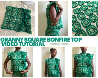 Granny Square Bonfire Top Crochet Video Tutorial (PDF Pattern) non-traditional