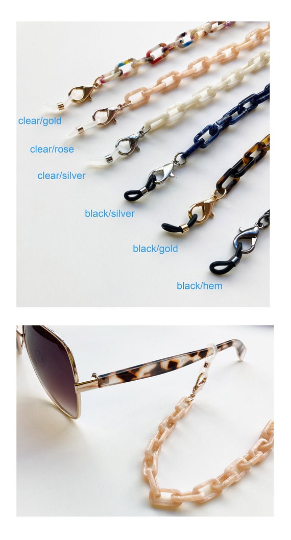 Resin Link Sunglasses holder  -  HIGH quality resin acetate- -choose a color! readers, glasses masks