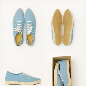 70s Vintage Keds Sneakers: Women&#39;s 6.5 Blue Nylon Cord Low Tops