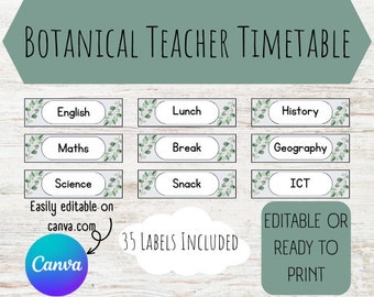 BOTANICAL teaching timetable | class timetable | modern classroom | classroom decor | boho classroom