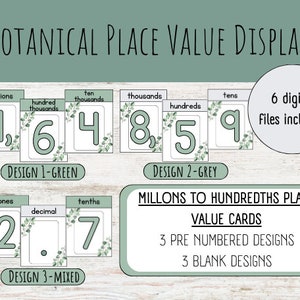 Tarjetas de visualización de valor de lugar BOTANICAL / aula moderna / aula boho / decoración de aula neutral / letras de boletín
