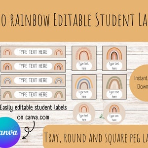 BOHO RAINBOW editable labels | student labels | boho classroom | modern classroom | classroom decor | neutral classroom