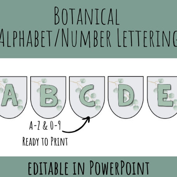 BOTANICAL alphabet lettering for bulletin boards | modern classroom | boho classroom | calm classroom decor | bulletin letters