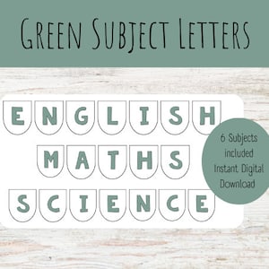 GREEN bulletin board lettering | display lettering | modern classroom lettering | subject lettering | bulletin board