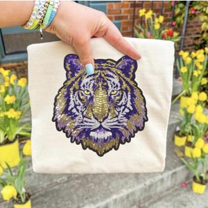 Glitzer Tiger Pailletten Patch T-Shirt