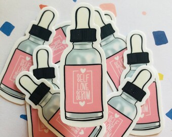 Self Love Serum Bottle Sticker / Decal for Waterbottle / Laptop / VSCO / Case / Phone / Yeti / iPad / Waterproof / Weatherproof / Journal