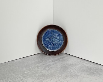 Blue and Brown Cracked Glass Handmade Ceramic Jewelry Dish Holder
