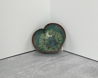 Drippy Turquoise Handmade Ceramic Heart Jewelry Dish Holder