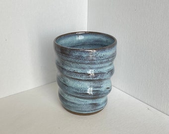 Blue Curvy Handleless Handmade Ceramic Mug, Pottery Mug, Coffee Mug, Handmade Mug, Unique Mug, Wine Tumbler