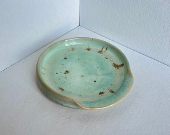Turquoise Speckled Pottery Spoon Rest, Ceramic Spoon Rest,  Handmade Spoon Rest, Unique Spoon Rest
